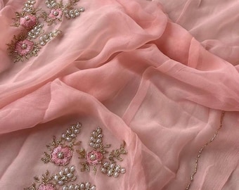Saree En Mousseline De Soie Brodée, Tenues De Fête De Mariage Indien, Chemisier Sans Couture, Saree Bollywood, Tenues De Saree Indien