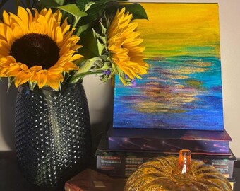 Sunset landscape. Original acrylic painting.
