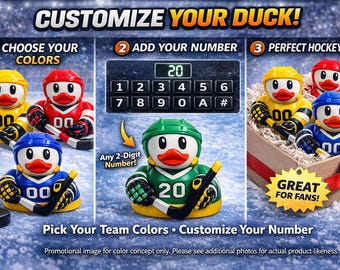 Pato de hockey personalizado impreso en 3D: colores del equipo y número de jugador para decorar el escritorio.
