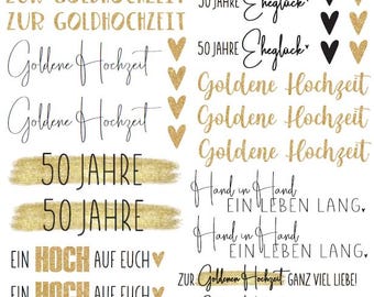 Golden Wedding Anniversary, Waterslide Decal for Candles, Colorful, A4, Download