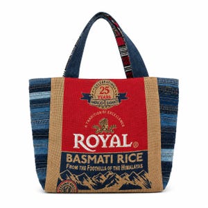Upcycled Denim Tote Bag with Rice Sack | Handmade Patchwork Bag | Sustainable Shoulder Bag | Recycled Cotton Lined | Eco-Friendly Tote