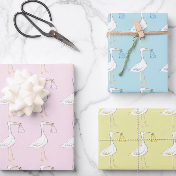 Baby Shower Stork Wrapping Paper Sheets