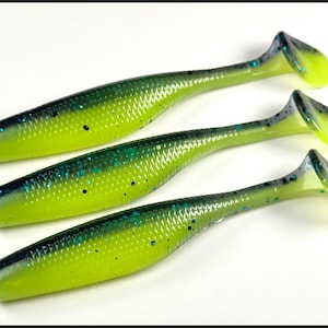 Przynęta wędkarska typu swimbait – ogon wiosłowy – 8 sztuk w opakowaniu – przyczepa jigowa – prezent dla wędkarza – miękki plastik – chrząszcz czerwcowy – arbuz czerwony – chartreuse