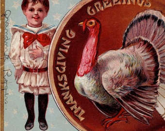 Vintage Post Card, "Thanksgiving Greetings" with Creepy Children, INSTANT DIGITAL Download