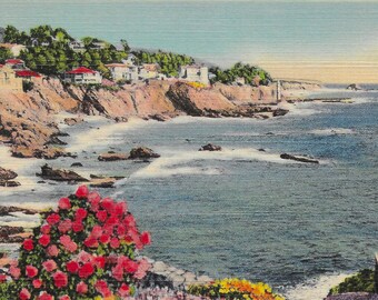 VINTAGE Post Card "Homes Along The Shore, Laguna Beach, California" INSTANT Digital Download