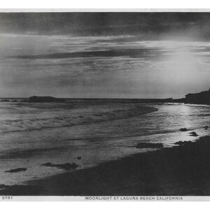Vintage briefkaart "Maanlicht bij LAGUNA BEACH Californië" INSTANT Digitale Download