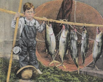 Vintage Post Card "Fish Boys, REDONDO BEACH, California" INSTANT Digital Download