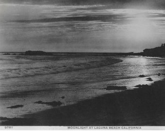 Vintage Post Card "Moonlight at LAGUNA BEACH California" INSTANT Digital Download