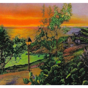 VINTAGE briefkaart "Zonsondergang in Laguna Beach, Californië" RM Marriner--INSTANT Digitale Download
