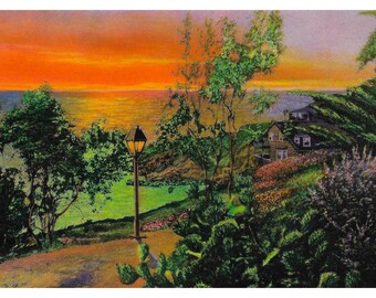 VINTAGE Post Card "Sunset at Laguna Beach, California" RM Marriner-- INSTANT Digital Download