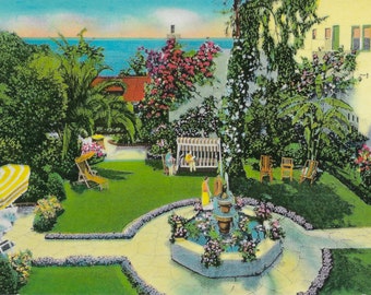 Vintage Post Card "Patio, Hotel Laguna, Laguna Beach, California" INSTANT DIGITAL Download