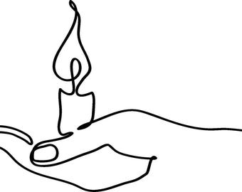 Candle in hand continuous line clipart | Transparent PNG | Vector SVG | 2637 x 1270 pixels | Digital download