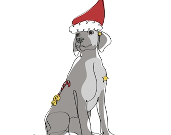 Christmas Weimaraner One Line Drawing, Continuous Line Art, Funny Puppy Poster | SVG | PNG