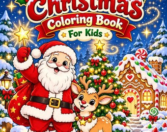 Christmas Coloring Book for Kids, Printable Christmas Gift, 10 Holiday Coloring Pages, Instant Download PDF