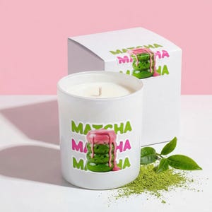 MATCHA Tee Sojakerze | Grüner Tee Duftkerze | Moderne Deko | Geschenk für Teeliebhaber | 200g weißes Hochglanzglas