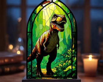 Dinosaur Suncatcher Candle Holder, T Rex Acrylic Window Decor, Jurassic Dinosaur Art, Prehistoric Home Accent, Gift For Dino Lovers