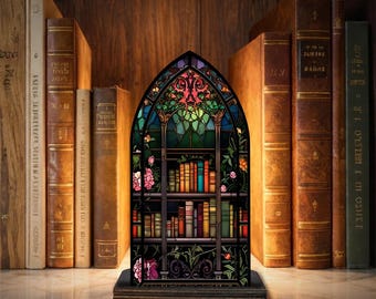 Bougeoir attrape-soleil bibliothèque, cadeau pour amateur de lecture, décoration de vitrail, décoration florale pour la maison, décoration bibliothèque