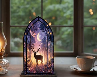 Portavelas de cristal con forma de ciervo del bosque, lámpara atrapasoles a la luz de la luna, decoración nocturna para el hogar con temática de bosque, regalo único para amantes de la naturaleza.
