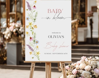 Editable Baby in Bloom Baby Shower Welcome Sign. Wild Flower Baby Shower Welcome Sign. Wildflower Baby Shower Sign. Baby In Bloom Shower
