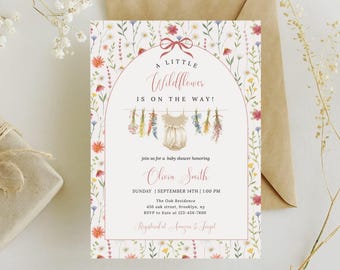 Wildflower Baby Shower Invitation: Floral Baby in Bloom Invite (Canva Editable)