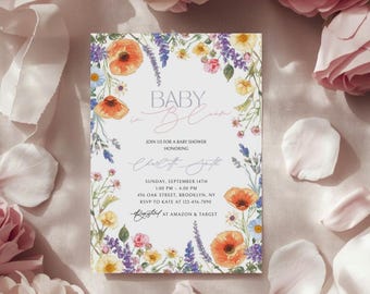 Baby in Bloom Invitation, Baby Shower Invitation, Wildflowers Baby Shower Invitation Girl, Flower Baby Shower Invitation, Canva Editable