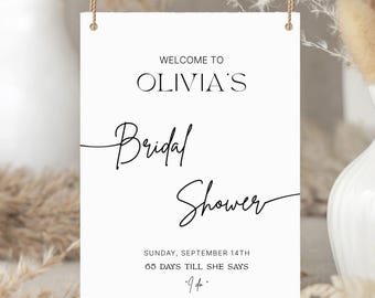 Editable Minimal Bridal Shower Welcome Sign, Printable Minimalist Welcome Sign, Minimalist Black and White Bridal Shower Welcome Sign