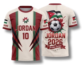 Jordan 2026 Soccer Fan T Shirt, Custom Name Number Tee, Red Green Football Gift
