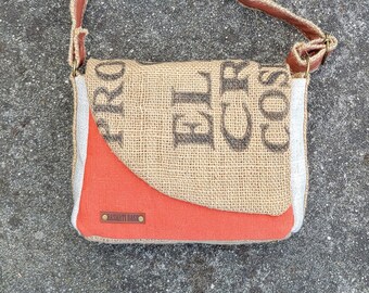 ON SALE Sustainable Lil Sis Kamila vegan purse -eco bag, upcycled bag, crossbody bag, adjustable strap, coffee bag, burlap bag, handmade bag