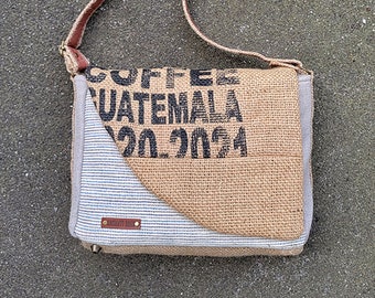 Sustainable Big Sis Yara purse with vegan strap - upcycled bag, eco bag, recycled bag, coffee bag, burlap bag, handmade bag