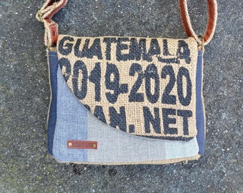 Sustainable Lil Sis Vada vegan purse-eco bag, upcycled bag, crossbody bag, adjustable strap, coffee bag, burlap bag, handmade bag