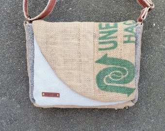 Sustainable Big Sis Charlotte purse with vegan strap - upcycled bag, eco bag, recycled bag, coffee bag, burlap bag, handmade bag