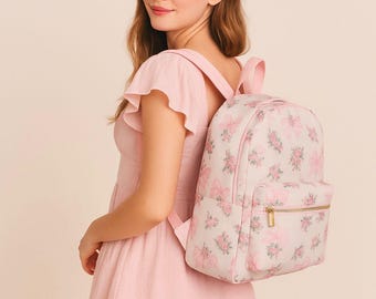 Mochila con lazo floral rosa – Mochila coqueta – Inspirada en LoveShackFancy – Bolso de estética cottagecore – Mochila escolar femenina
