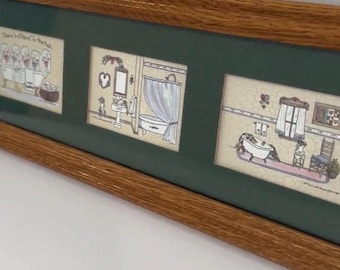 Vintage Framed Rabbit Bathroom Wall Art