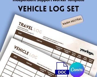 Vehicle Log Set NDIS Aged Care Independent Support Worker Documentation Template (Digital) Neutral Warm
