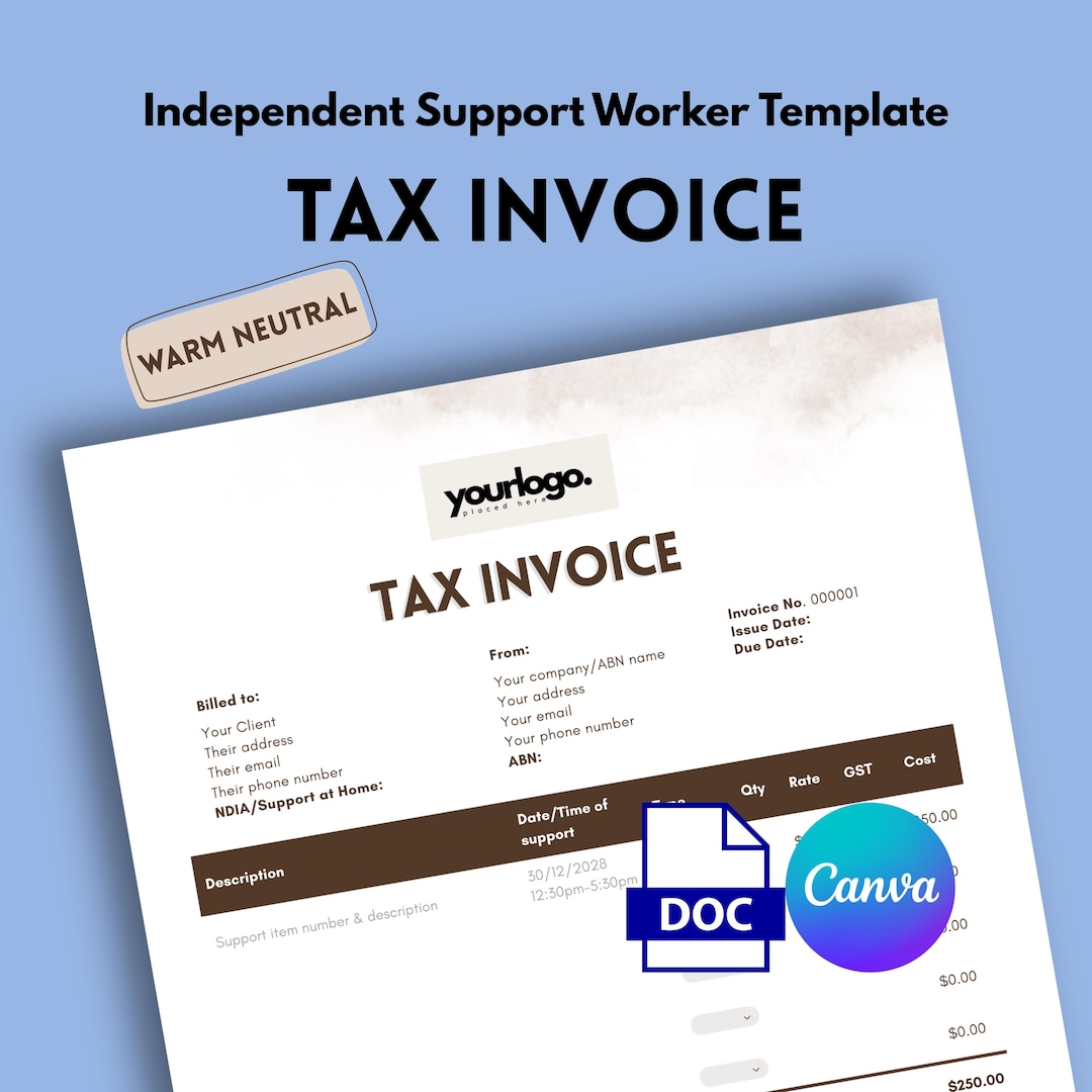 Ndis Invoice Examples Tax Invoice NDIS Aged Care Independent Support Worker Template (digital ...