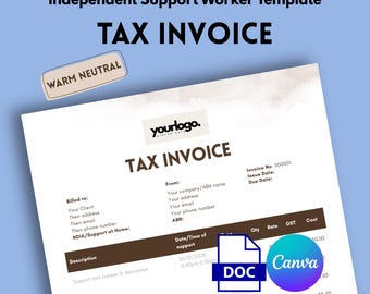 Modello di fattura fiscale NDIS per assistente sociale indipendente per l'assistenza agli anziani (digitale) Neutro Caldo