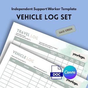 Vehicle Log Set NDIS Aged Care - Independent Support Worker Template (Digital) Sage Green