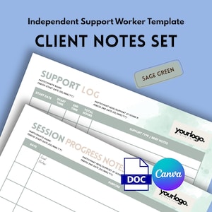 Conjunto de Anotações do Cliente - Modelo para Assistente de Apoio Independente em Cuidados a Idosos do NDIS (Digital) - Verde Sálvia