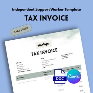 Tax Invoice NDIS Aged Care - Independent Support Worker Template (Digital) Sage Green