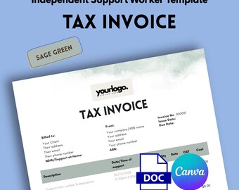 Modello di fattura fiscale NDIS per l'assistenza agli anziani - Assistente sociale indipendente (digitale) Sage Green