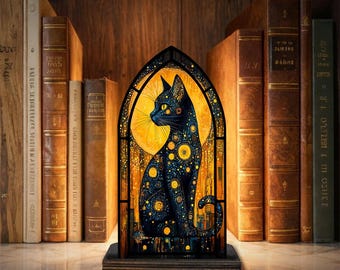 Portavelas atrapasoles de gato negro, decoración celestial de gato, luz de decoración para el hogar de bruja, regalo de gato para la noche de luna,