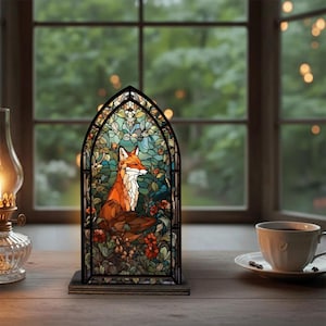 Fox Stained Glass Candle Holder, Woodland Animal Decor, Cozy Cottagecore Home Accent, Unique Fox Lover Gift
