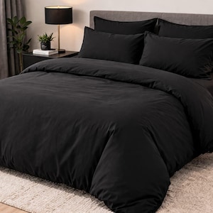 Jet Black Cotton Duvet Cover Set | Minimalist Modern Bedding | Cozy Bedroom Decor