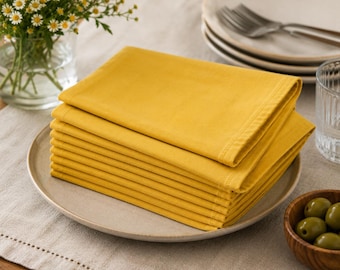 Servilletas de algodón color amarillo mostaza, mantelería estilo rústico, decoración moderna.