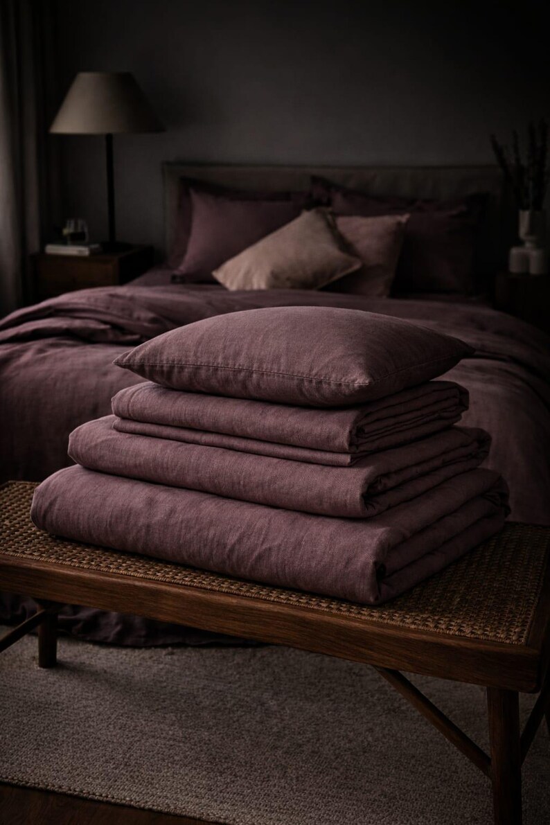 Washed Linen Duvet Cover Set, Woodrose Muted Rose, Boho Minimalist ...