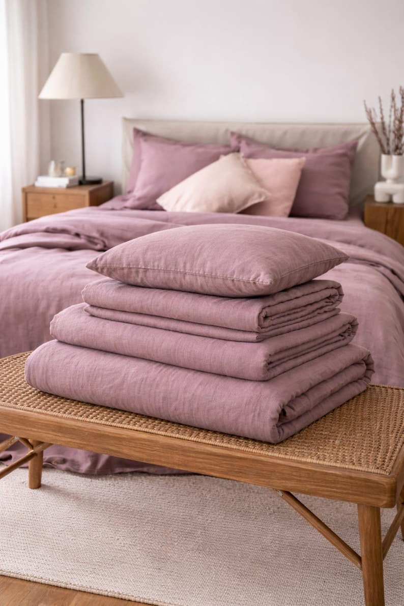 Washed Linen Duvet Cover Set, Woodrose Muted Rose, Boho Minimalist ...