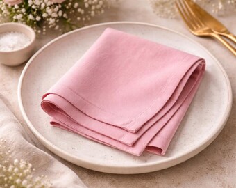 Tovaglioli da tavola in cotone rosa cipria, morbidi, riutilizzabili ed ecologici.
