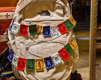 Mini Tibetan Prayer Flag Backpack Charm – Handmade Nepal Om Mani Padme Hum Flag Decoration—Nepal Souvenir