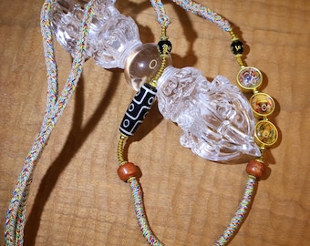 Handwoven Cotton Cord Dzi Bead Tibetan Necklace |DIY Pendant Necklace | Boho Himalayan Style