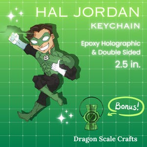 Hal Jordan Keychain – Green Lantern DC Comics Double-Sided Holographic Epoxy Charm + Free Sticker | Anime & Pop Culture Gift